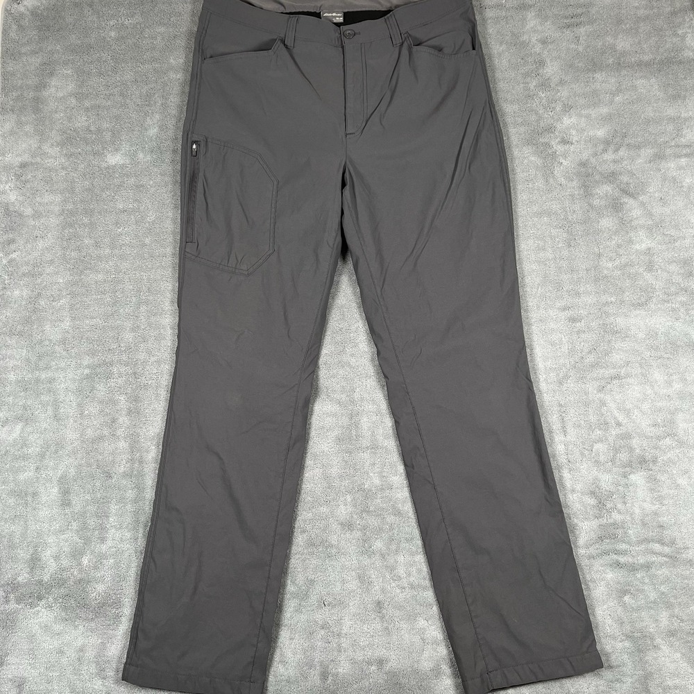 Eddie Bauer Lined Canvas Pants Mens 38x32 Fleece Flannel Workwear Brown - Picture 2 of 9